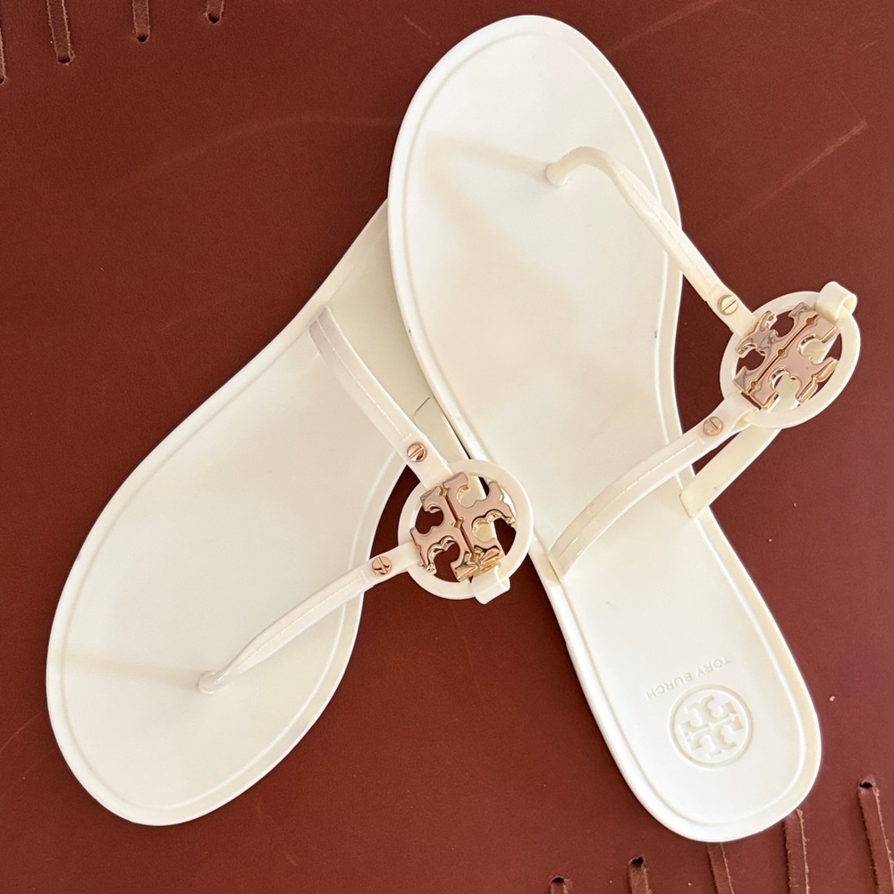 Tory Burch Cream Miller Logo Thong Sandals